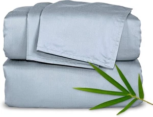 Queen Sheets by Pure Bamboo, Genuine 100% Organic Queen, Sterling Blue - Picture 1 of 9