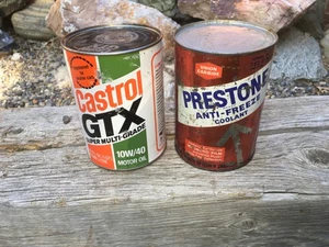Vintage Castrol GTX Motor Oil 1 Quart & PRESTONE 1 Quart Anti-Freeze Coolant Can - Picture 1 of 15