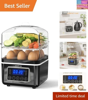 Elegante vaporizador eléctrico de alimentos de 2 niveles - vaporizador de verduras y cocina de huevos de 4 cuartos de galón Foto 1 de 4