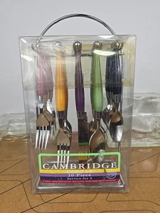 Cambridge Casuals 20-piece Multicolored Silverware Set W/Caddy Fork Spoon Knife - Picture 1 of 13