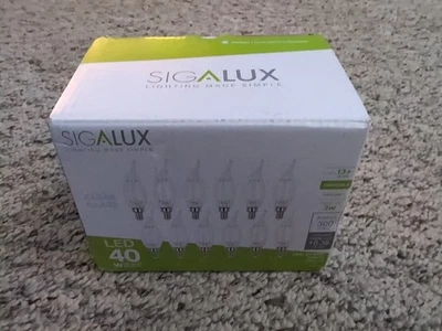 SIGALUX Candelebra Bulb Clear 3 Watt LED CA10/E12 Base Dimmable 12-Pack NEW - Image 1 of 4