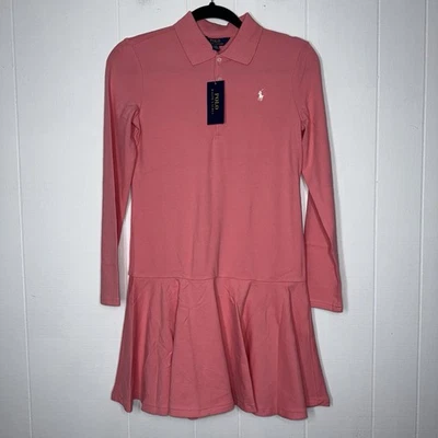 POLO Ralph Lauren Girl’s Cotton Long Sleeve Polo Dress Pink Size XL 16 NWT - Image 1 of 4