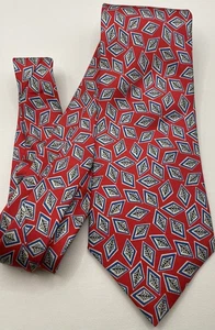 Corbata de Seda, Línea Bandy para Hombre, Rojo Azul Blanco Negro Patrón Geométrico Hecha en Italia - Imagen 1 de 7