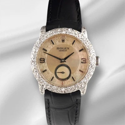 Rolex 35 mm Cellini Cellinium platino 2 quilates diamantes esfera fregona reloj para hombres 5240 Foto 1 de 4