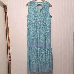 Vineyard Vines Dress Women XL Blue Floral Sleeveless Tiered Midi Cottagecore - Picture 1 of 20