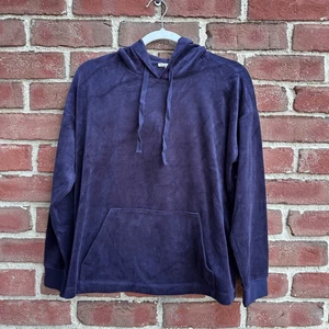 Eileen Fisher 148 $ Baumwollvelours Oberteil mit Kapuze marineblau XS NEU - Bild 1 von 8