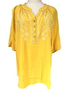 Westbound Shirt Women's Plus Size 3X Yellow Short Sleeve Embroidered NWT - Picture 1 of 11