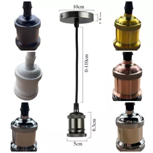 E27 Ceiling Rose Light Fitting Vintage Industrial Pendant Lamp Bulb Holder - Picture 1 of 35