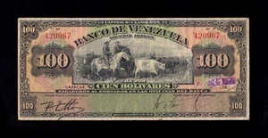 F.C. VENEZUELA, 100 BOLIVARES 1931/1939, MBC+, BLURRED DATE, S.313. - Picture 1 of 2