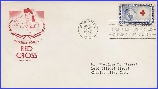 USA5 #1016 ADDR HOUSE OF FARNAM FDC   International Red Cross - Image 1 of 1