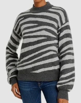 $500 Aqua Mujer Gris Cebra Rayas Manga Globo Cachemira Suéter Sudadera S Foto 1 de 2