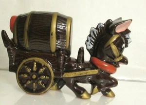 Collectible Rare Redware Donkey Cart Whiskey Barrel Cork Japan - Picture 1 of 7
