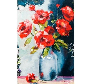 California Poppy Art Coffee Table Decor Flowers in vase Book shelf decor 8x5.5" - Picture 1 of 9