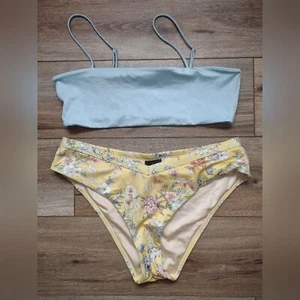 PacSun L.A. hearts size large two piece cheeky solid and floral bikini - Picture 1 of 5