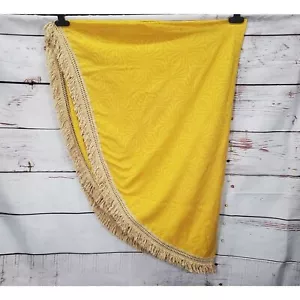 Retro Abstract Geometric 1970s Dandelion Yellow Round Tablecloth w Fringe 60" - Picture 1 of 3