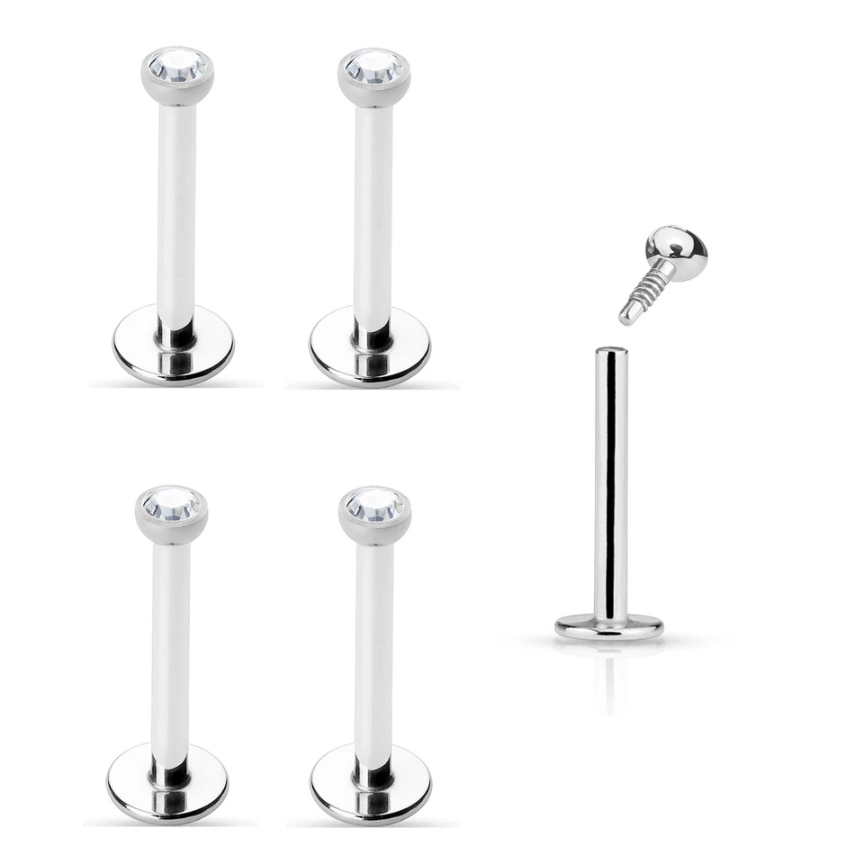 4 peças 2mm Press Fit CZ Gem rosca interna labret labret parafuso prisioneiro barbela 16g 1/2" - Imagem 1 de 2