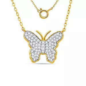 Ciondolo a forma di farfalla diamantata coltivata in laboratorio 0,35 ct oro giallo 14 carati catena 18" - Foto 1 di 8