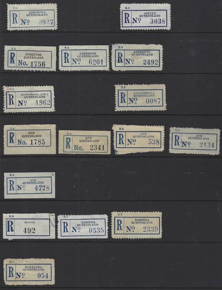 Etiquetas de registro de Australia Queensland Ashgrove, Atherton, Ayr, Babinda ++ Foto 1 de 1