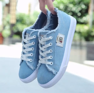 baskets femme chaussure plate tennis bleu jean pas cher simple classique rétro - Imagen 1 de 10