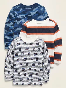 Old Navy Toddler Boys Long Sleeve Tee T-Shirt 3 Pack Camo Monsters Size 3T or 4T - Picture 1 of 2