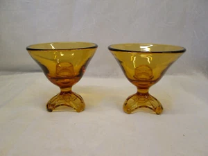 Viking Art Glass AMBER Gold Epic Drape Candle Holders Sticks Mid Century Modern - Picture 1 of 5