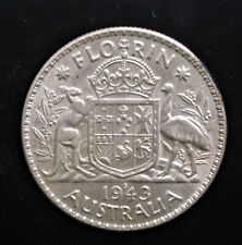 1943-S Australia FLORIN Coin 11.31g, 28.5mm, Silver0.925  KM#40 UNC+++.@#951