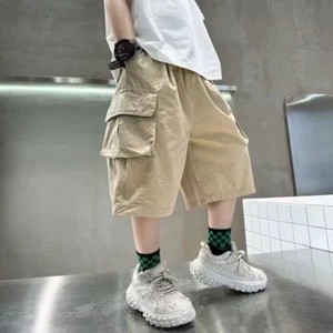 Boys Cargo Shorts Summer Loose Fit Big Pocket Pants 3-14Y Casual Knee Length - Picture 1 of 14