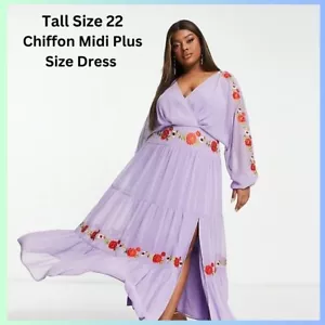 Asos Design Curve V Neck Batwing Chiffon Maxi Dress In Lilac - Size 22 - Picture 1 of 4