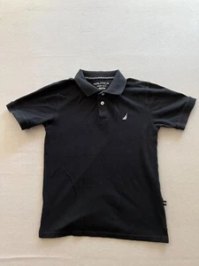 Nautica Polo Shirt Boys Medium Black Collared Short Sleeve Embroidered Logo - Picture 1 of 8