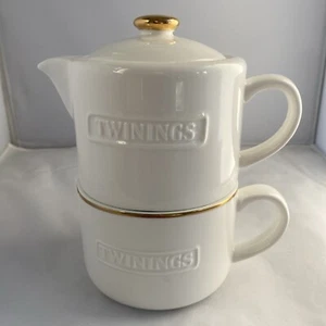 Twinings White Ceramic Tea Set For One (Teapot & Cup Set) Gold Detailing - Picture 1 of 20