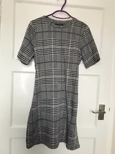 F&F Black White Pink Check Short Sleeve  Dress UK Size 8 Work Office Smart Wear - Picture 1 of 7