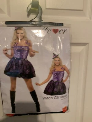 NWOT Fever Sexy Witch Glimmer Costume Glitter Sequins Adult Sz S 6-8 US Purple - Image 1 of 4