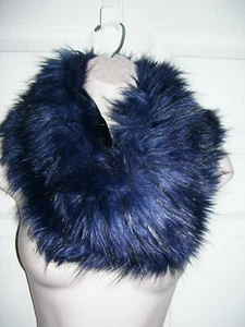 Infinity Winter Neck Scarf Blue Metallic Faux Fur Long Hairs by Joe Fresh New - Picture 1 of 8