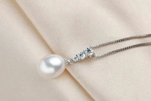 Damen Kette mit Anhänger 925er Sterling Silber Süßwasser Perle AAA Halskette - Picture 1 of 3