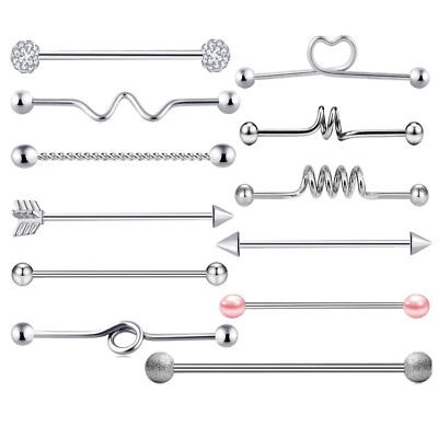 5-16pcs 14G Industrial Barbell Earring Piercing Surgical Steel Cartilage Jewelry - Image 1 of 4