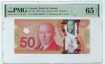 CANADA 2012 50 DOLLARS  BC-72a PMG 65 EPQ Prefix AHW - Image 1 of 2
