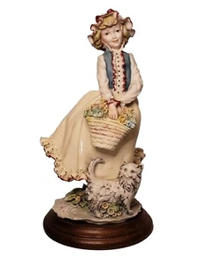 Vintage 1986 A. Belcari Capodimonte Flower Girl W/Cat Italian Figurine - Picture 1 of 7