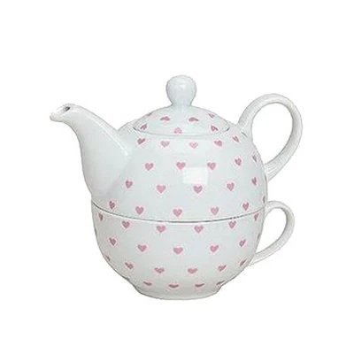 Teekanne mit Tasse aus Porzellan | liebliches Set mit Herzmotiv | Tea for one - Bild 1 von 2