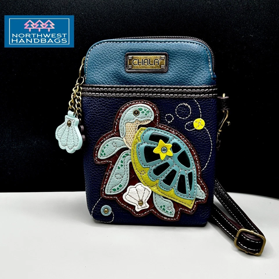 TURTLE A CELLPHONE CROSSBODY PURSE NAVY CHALA