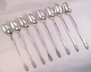 8 Rosemary Iced Tea Spoons Silverplate New England International Silver 1919 - Picture 1 of 5