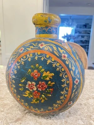 Florero de colección hecho a mano de metal multicolor pintado Rajasthani arte popular lata Foto 1 de 4