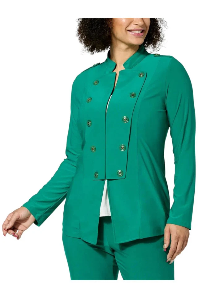 Chaqueta militar tejida elástica Antthony Studio para mujer con borde de botón tallado Foto 1 de 1