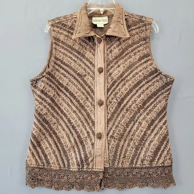 Chaleco Urban Tribe Marrón Rayas Geométricas Encaje Abotonado Clásico Y2k Mujer Talla L Foto 1 de 4