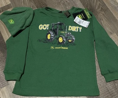John Deere Brand Boys M (5-6) Grn Thermal Lg Sleeve Shirt W/ JD Beanie /New-Tags - Image 1 of 4