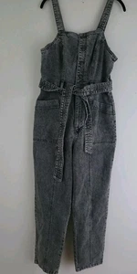 Vintage Y2K Grey Acid Washed Denim Belted Pockets Jumper Overalls Women's Sz 10 - Picture 1 of 21
