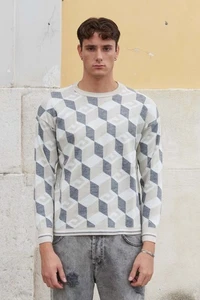 Maglione in cotone effetto 3D Uomo. - Foto 1 di 5