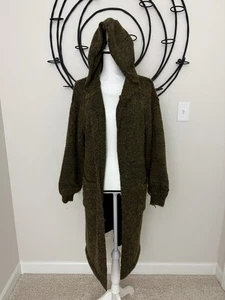 Cárdigan largo con capucha verde para mujer  - Imagen 1 de 8