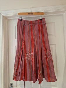 PER UNA Summer Skirt Red, Grey, Blue & White 100% Cotton A Line UK Size 10 - Picture 1 of 6