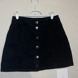 Almost Famous Womens Size 9 Mid Rise  Black Denim Jean Skirt 14” Long - Picture 1 of 5