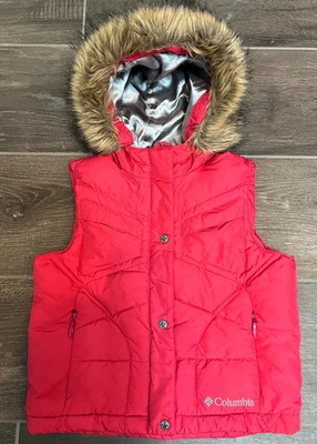 Columbia Kids Pink Puffer Vest Fur Hooded size 6/6x - Image 1 of 4
